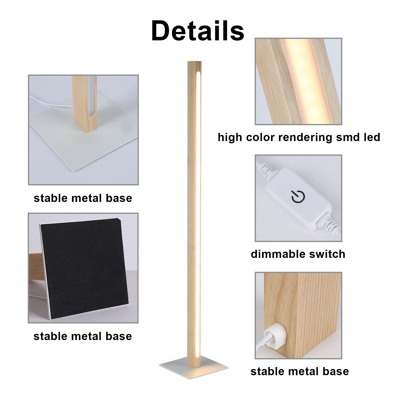 details lampadaire en bois LED